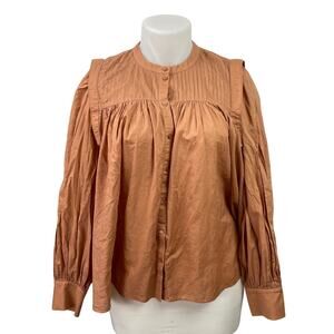 Witchery Brown Long Sleeve Pintucked Button Up Babydoll Blouse Top Size 16